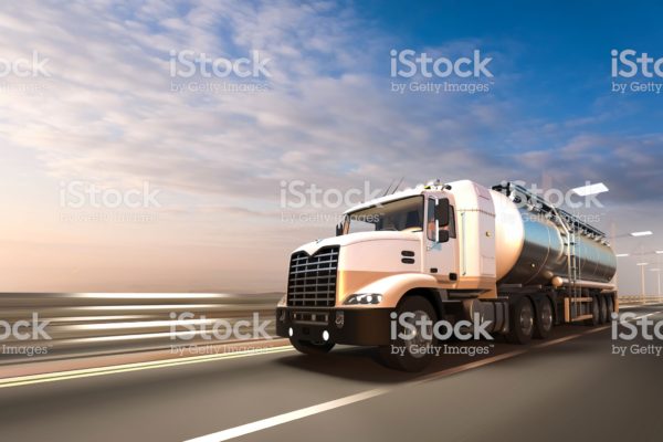 3D rendering of Tanker on the road at dawn
