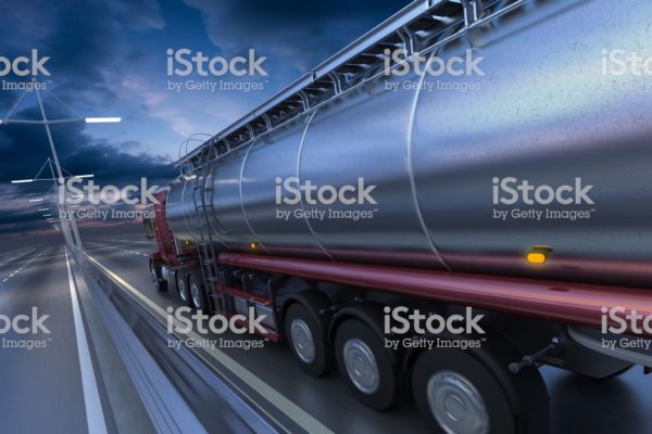 3D rendering of Tanker on the road at dawn